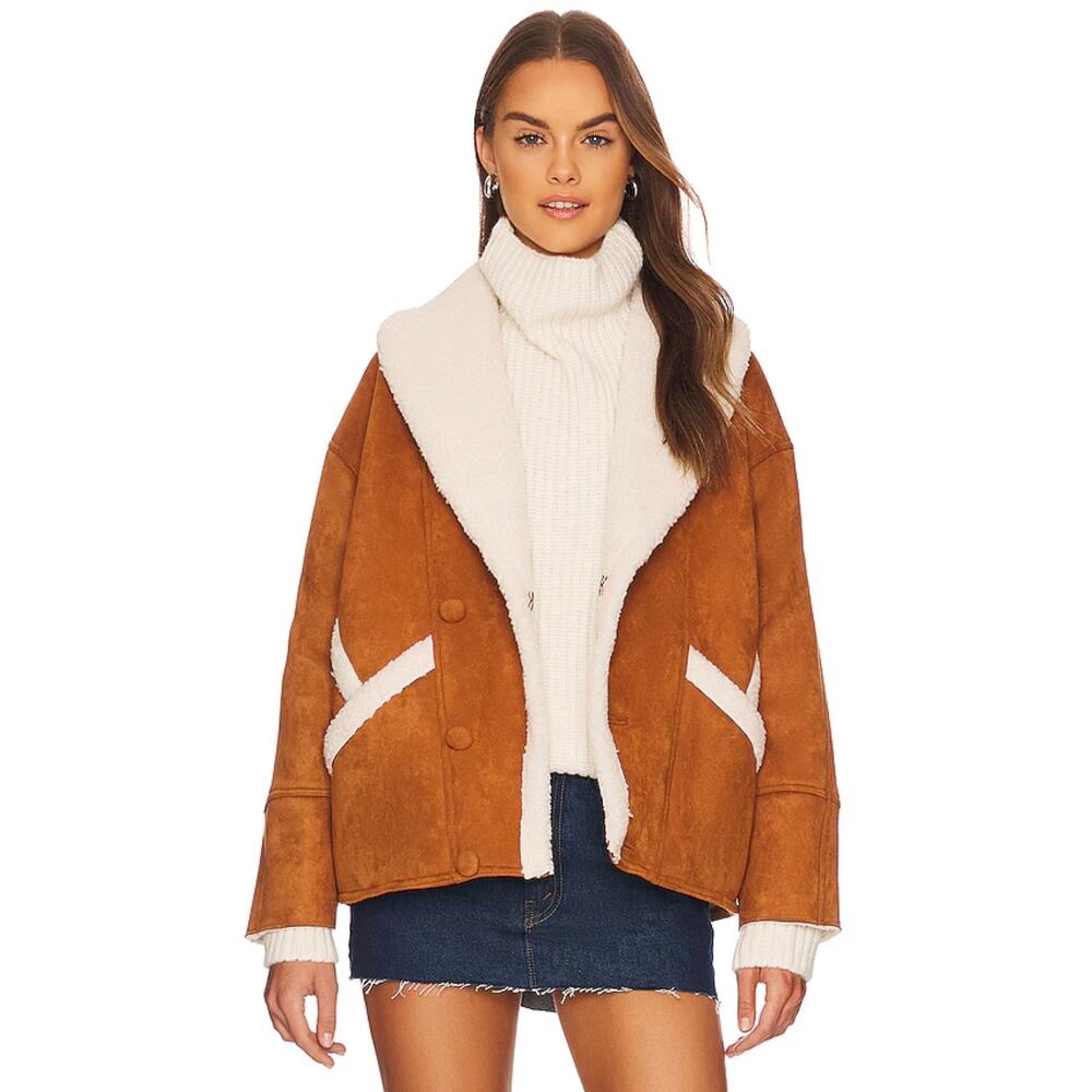 Mother The Brrly Coat Wash Staying In Size Large Brown White Warm Coat Luxury